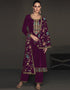 Designer Party Wear Velvet Salwar Suit Collection Purple Velvet Pant Straight Front View